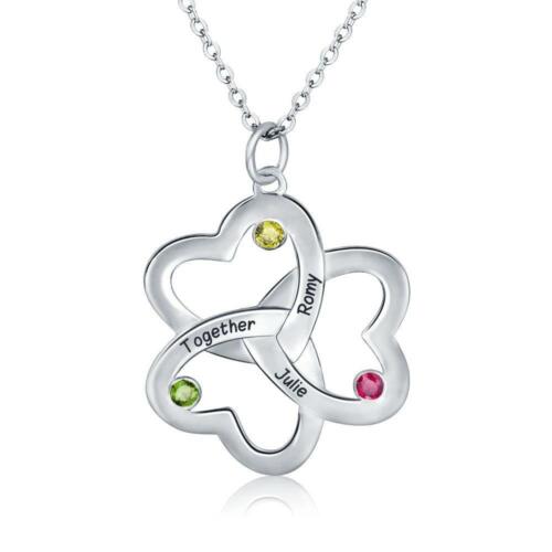 Personalized Women’s 925 Sterling Silver Name Necklace with Sweet Clover Hearts Pendant & CZ Birthstones, Trendy Fashion Jewelry for Ladies
