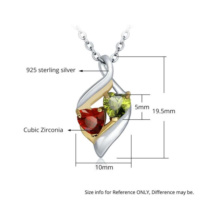 Personalized Sterling Silver Necklace with 2 Birthstones - Name Engraved Women's Pendant Necklace