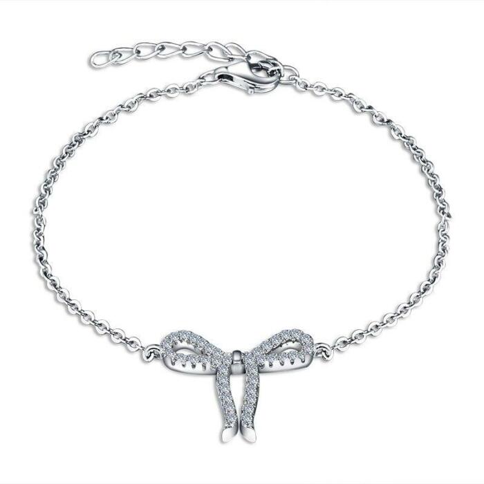Women 925 Sterling Silver Cubic Zirconia Bowknot Bracelet, Jewelry Accessories for Women