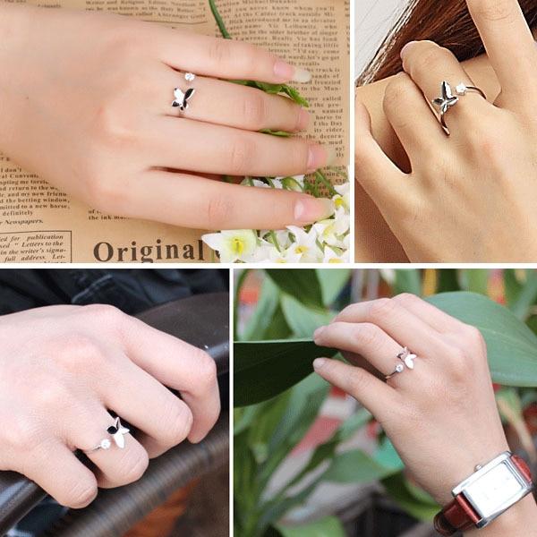 Fashion Lady Rings - Rhodium Plating Butterfly Jewelry - Adjustable Rings