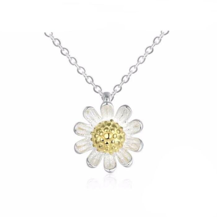 Sterling Silver Necklace with Gold Sunflower Pendant