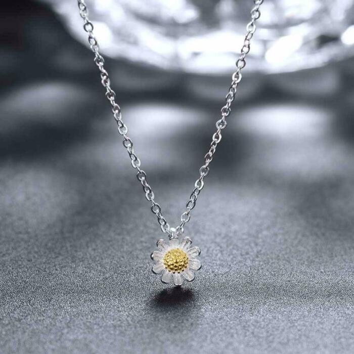 Sterling Silver Necklace with Gold Sunflower Pendant