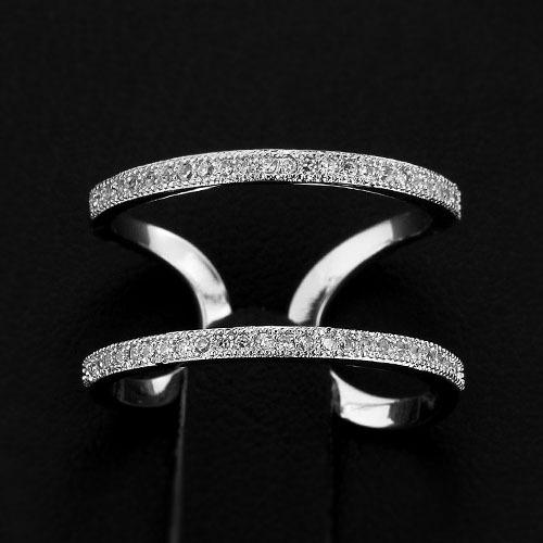 Elegant Designer Rhodium Plated Adjustable Rings with CZ Stones, Fashion Jewelry Gift for Women