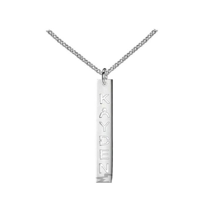 Hollow Name Engrave Sterling Silver Bar Necklace & Pendants Personalized Christmas Jewelry