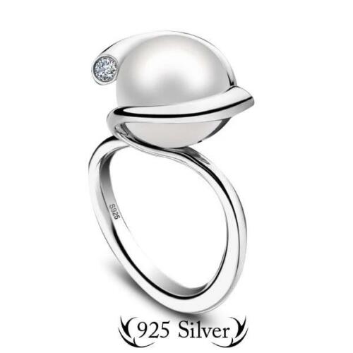 925 Sterling Silver Pearl Cubic Zirconia Adjustable Rings, Fashion Jewelry Gifts for Women