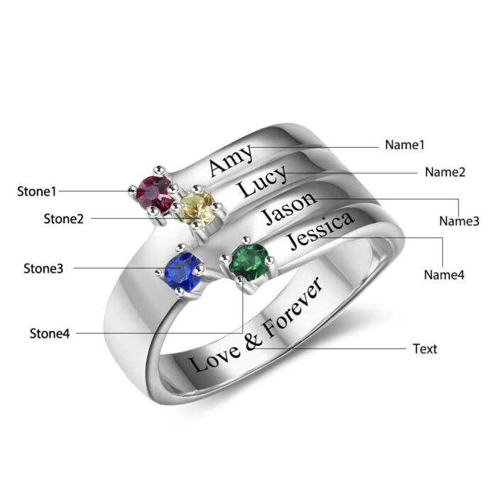 Personalized Geometric Shape Sterling Silver Ring with Cubic Zirconia Stones