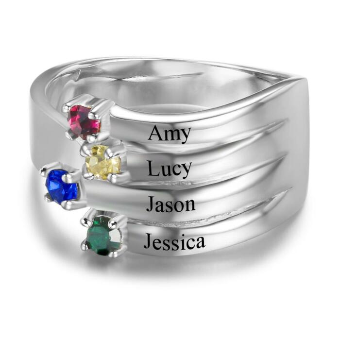 Personalized Geometric Shape Sterling Silver Ring with Cubic Zirconia Stones