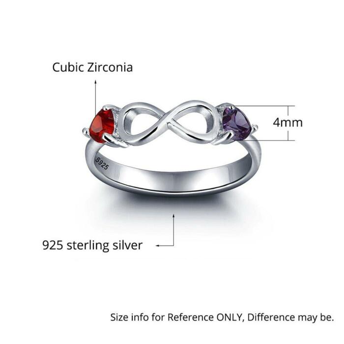 925 Sterling Silver Infinity Double Heart Birthstone Rings, Customized Jewelry Gift for Women