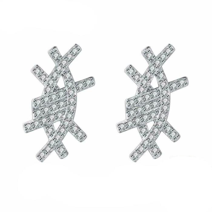 Solid 925 Sterling Silver Stud Earring Irregular Design Cubic Zirconia Party Jewelry Earrings For Women
