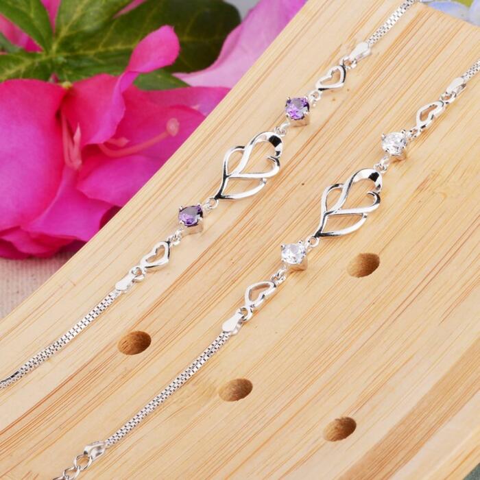 925 Sterling Silver Bracelets For Women Fashion Party Jewely Purple Cubic Zircionia Bracelets & Bangles Gift