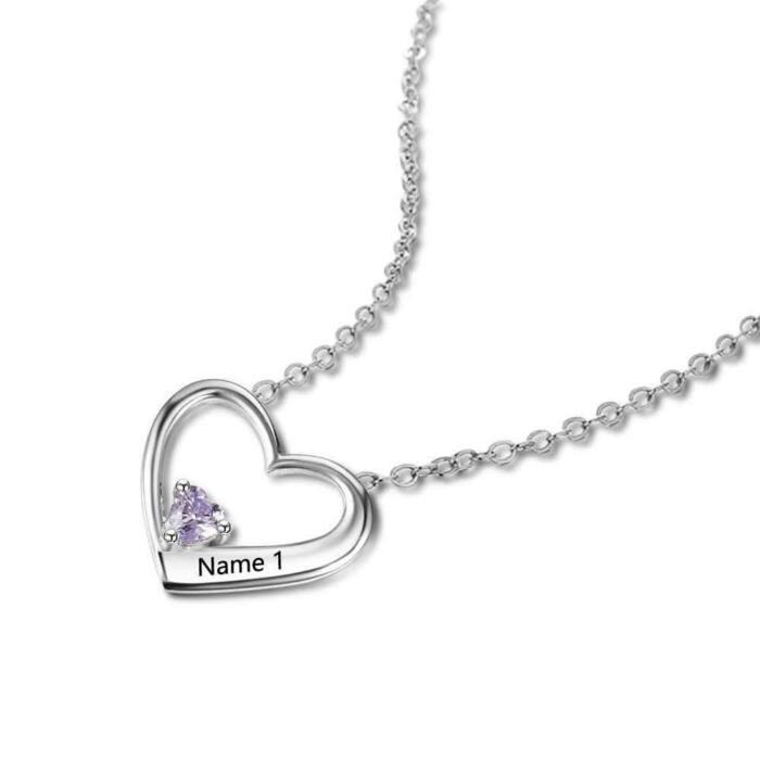 Hot Selling Personalized 925 Sterling Silver DIY Birthstone Necklace Pendant Engraved Heart Mom Wife Gift