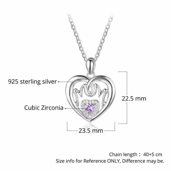 Personalized 925 Sterling Silver Birthstone Necklace with Mom Shape Engrave 2 Names Jewelry Best Gift for Mom