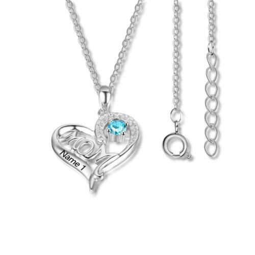 Personalized Women’s 925 Sterling Silver Name Necklace with 4 Birthstones, Trendy Customized Name Engrave Pendant for Sister, Fashion Jewelry