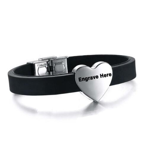 Personalized Stainless Steel Heart Shape Bracelets with Custom Name Engraving, Fashion Jewelry Bangles for Men
