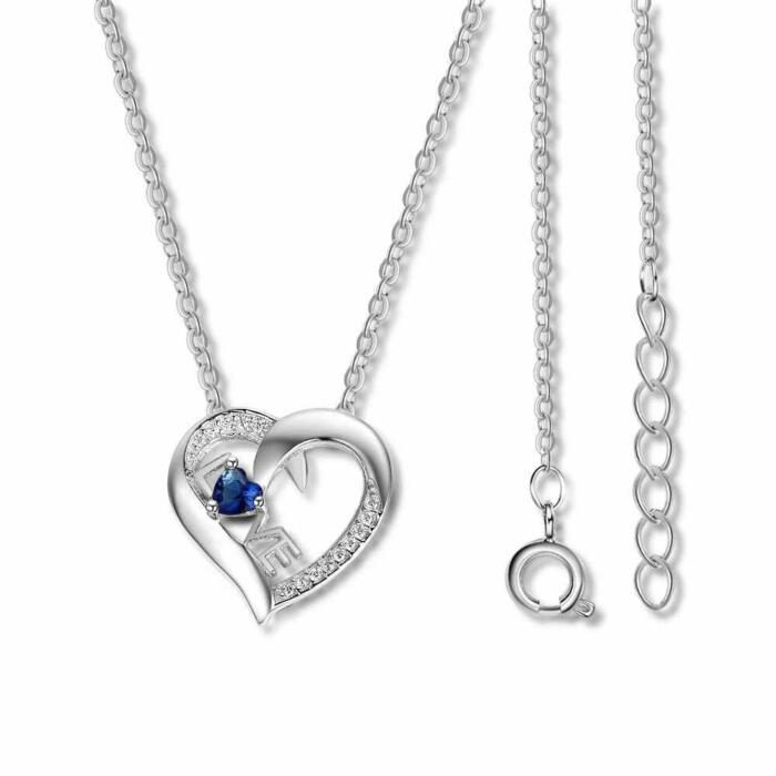 Sterling Silver Stone Studded 2 Names Engraving Heart Shaped Pendant Necklace