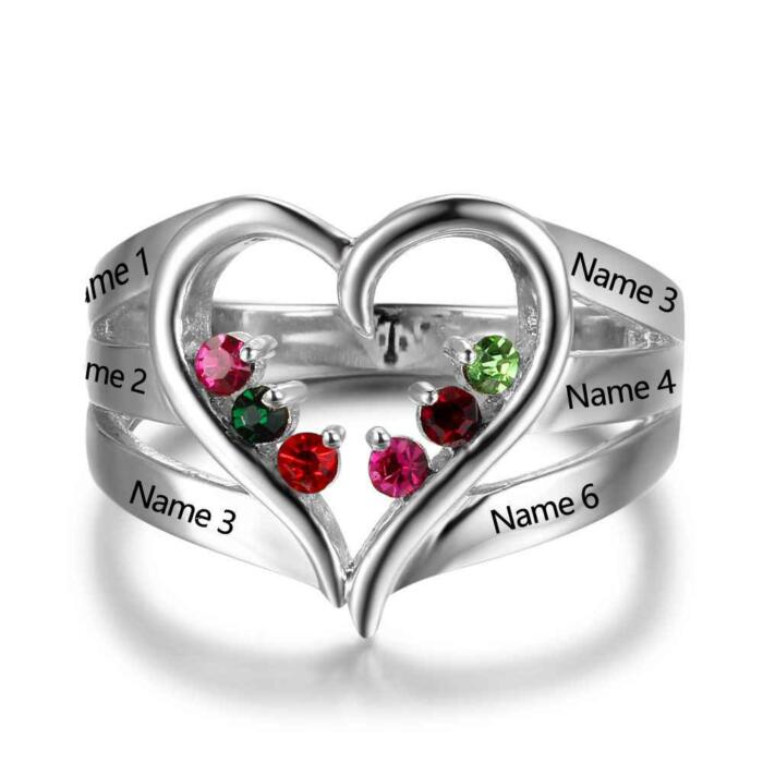 Heart Shaped Ring - Engraving Birthstone Band