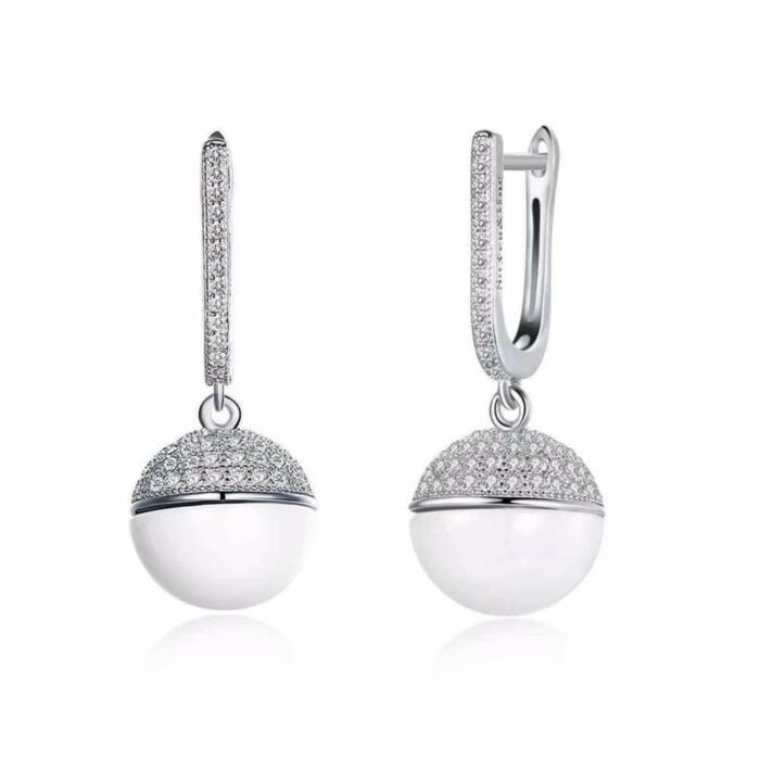 Sterling Silver Zirconia Earrings - Drop Design Ceramic Earrings