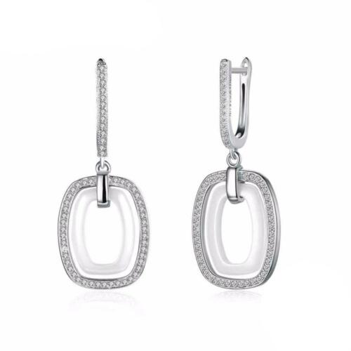 925 Sterling Silver White Rectangular Brincos Zirconia Dangler Drop Earring, Vintage Fashion Jewelry for Women, Gift for Her