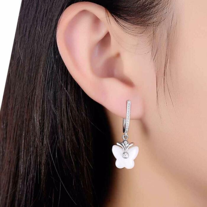 Butterfly Designed 925 Sterling Silver Earring, Ceramic Drop earring for Women, Best Gift for Her