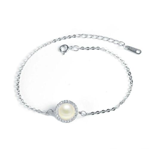 Women Sterling Silver Adjustable Bracelet with Round Simulated Pearl Bracelets & Bangles