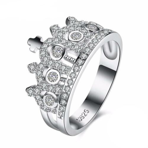 Sterling Silver Sparkling Crown Ring with Cubic Zirconia