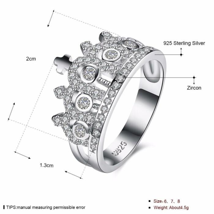 Sterling Silver Sparkling Crown Ring for Women with Cubic Zirconia, Trendy Jewelry Gift