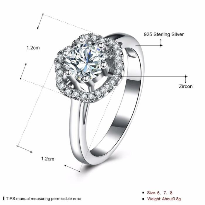 Luxurious 925 Sterling Silver Engagement Ring with Zircon Stone, Fashion Jewelry Party Rings for Women