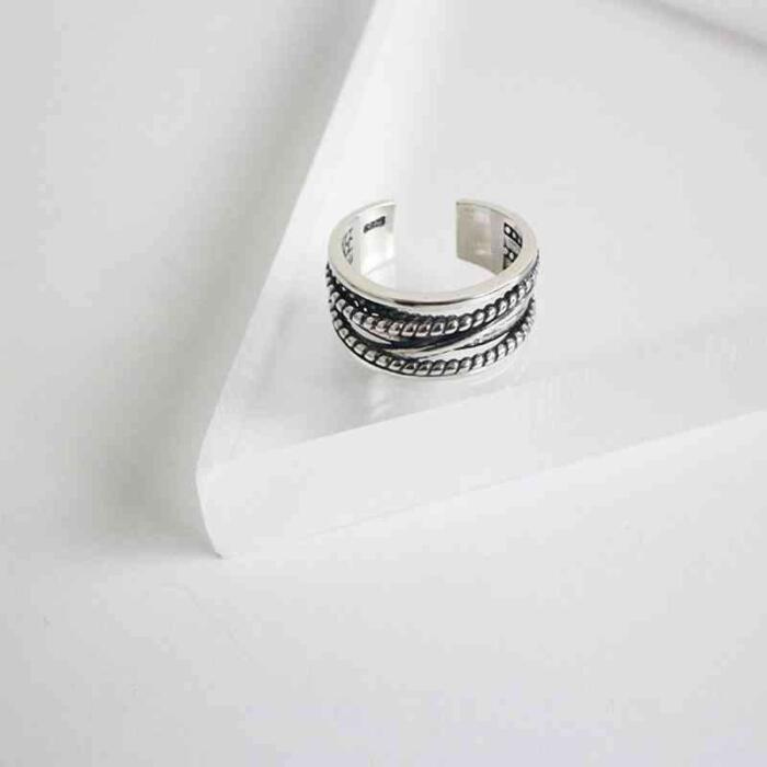 925 Sterling Silver Multi-Layer Winding Twist Open Ring for Women