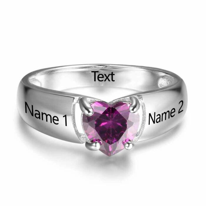 Sterling Silver Engagement Rings for Women - Birthstone Engraved Jewelry for Women - Heart Shape Stone Stud Jewelry for Girls - Jewelry for Women