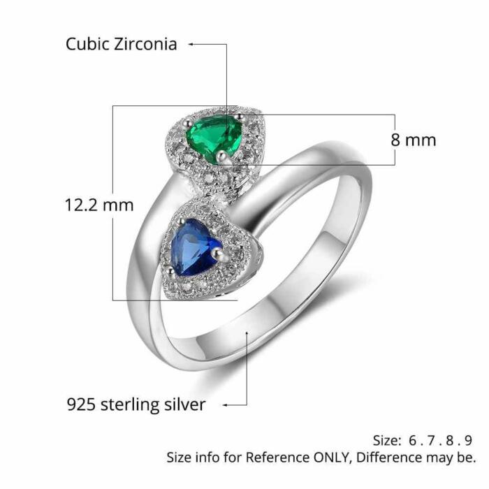 Sterling Silver Birthstone Engraved Ring for Women- Engagement Ring for Women- Love Heart Stone Engraved Jewelry for Women