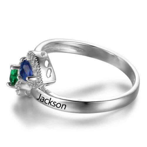 Personalized Silver Ring - Three Custom Names - Three Custom Birthstones - Customized Gifts