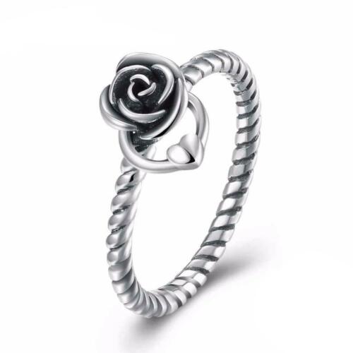 Silver Wedding ring for Women - Rose Engraved Silver Ring - Braided Silver Ring for Women - Silver Ring Gift for Women