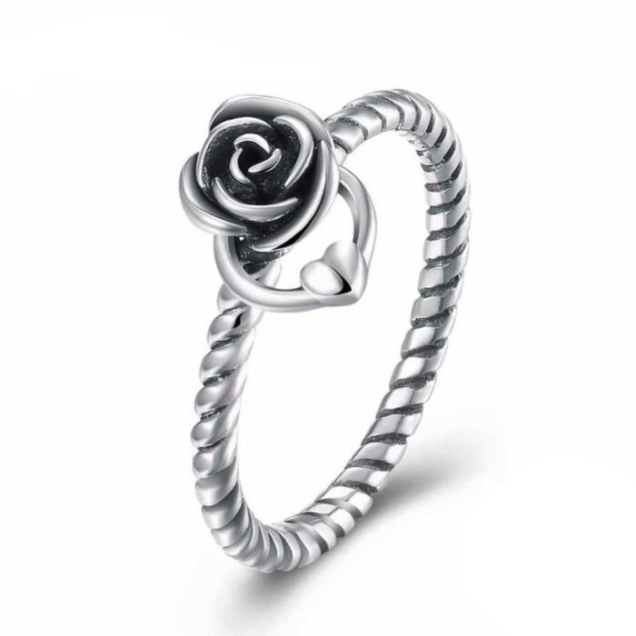 Rose Engraved Silver Ring