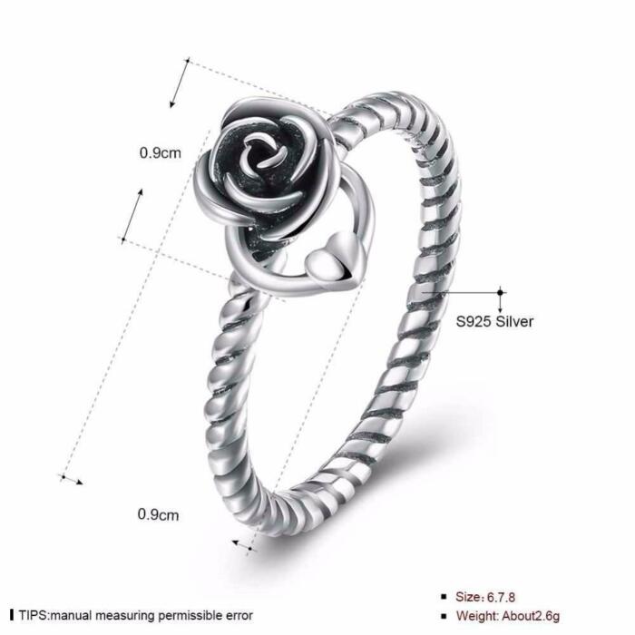 Rose Engraved Silver Ring