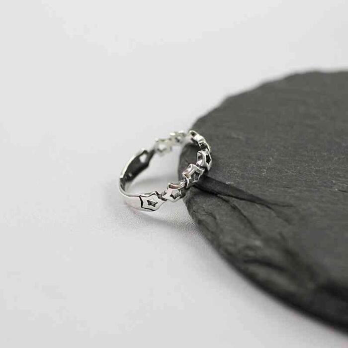 925 Sterling Silver Ring - Open Adjustable Finger Ring - Unique Stars Vintage Style Gift to Girls - Fashion On-trend Adjustable Open Cuff Ring - Best Ring Collection For Women’s Of All Ages