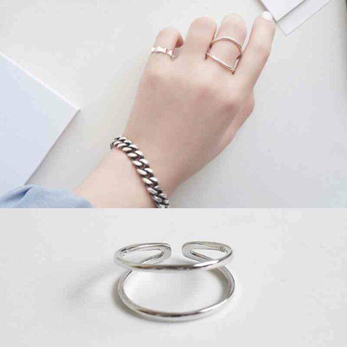 925 Sterling Silver Irregular Shape Hollow Ring, Fashion Jewelry Gift for Women