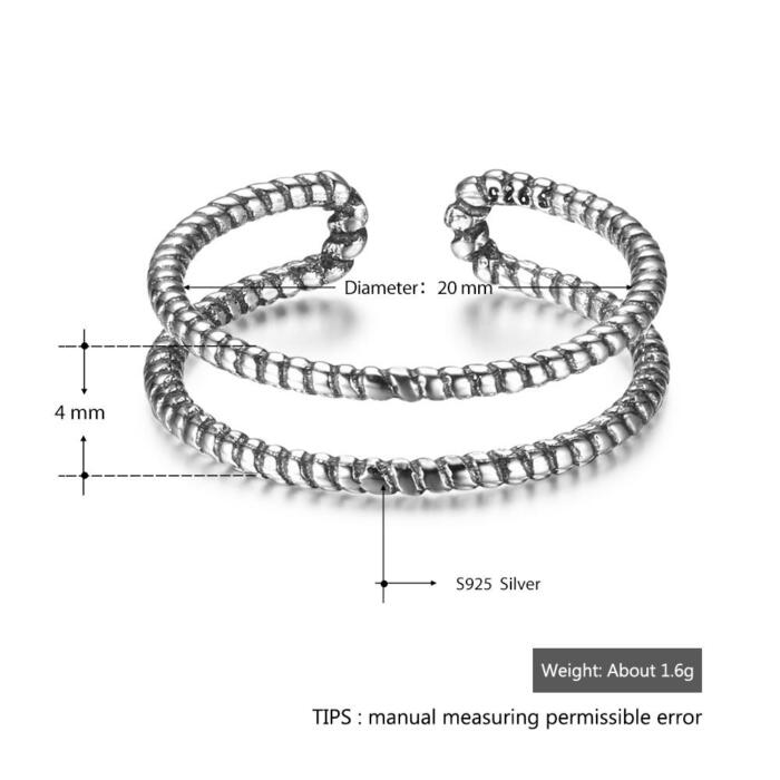 Classic 925 Sterling Silver Vintage Style Chain Ring, Fashionable Jewelry Gift for Men & Women