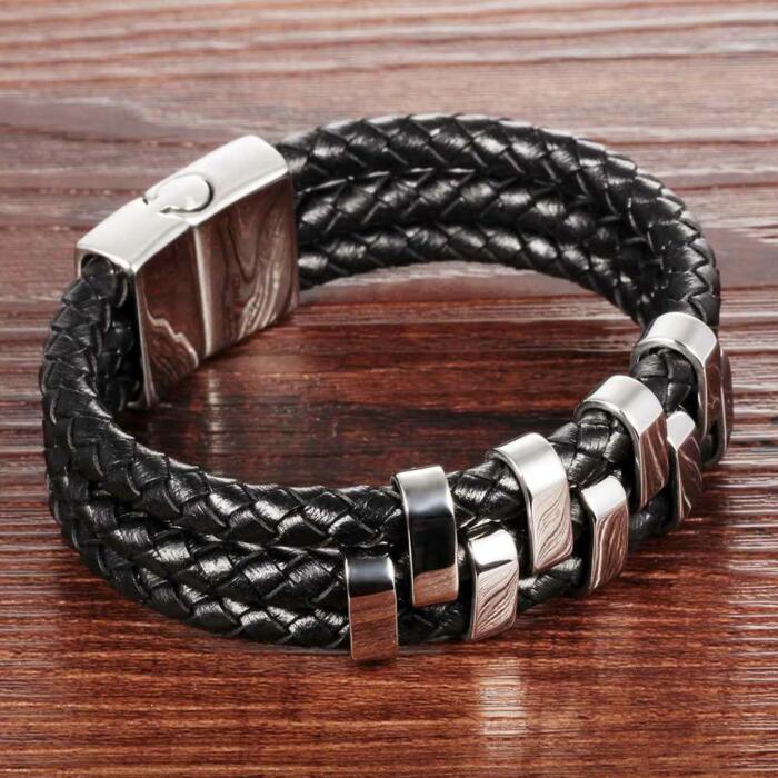 Genuine Cowhide Chain Stainless Steel Bracelets and Bangles for Men - Classic Chain Design Bracelets for Stylish Men