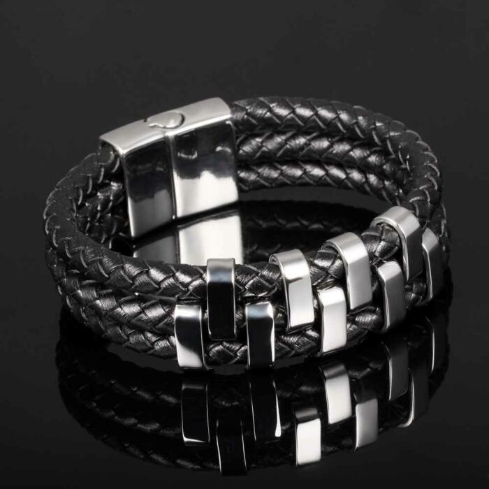 Genuine Cowhide Chain Stainless Steel Bracelets and Bangles for Men - Classic Chain Design Bracelets for Stylish Men