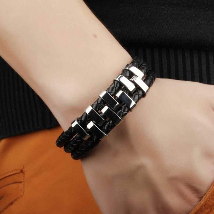 Genuine Cowhide Chain Bracelets - Classic Chain Design Bangles for Men