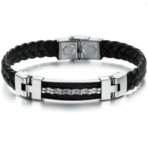 Stainless Steel Men Jewelry Rope Bracelet Genuine PU Leather Specail Button For Men Bracelet