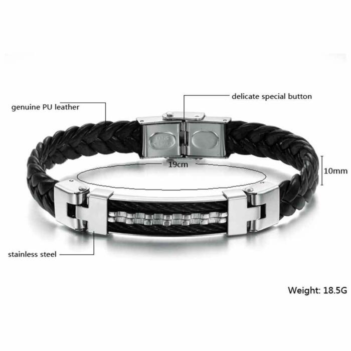 Stainless Steel Men Jewelry Rope Bracelet Genuine PU Leather Specail Button For Men Bracelet