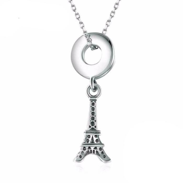 Women’s 925 Sterling Silver Solid Necklace with Eiffel Tower Design Pendant, Fashion Jewelry for Ladies