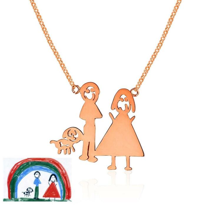 Personalized 925 Sterling Silver Family Drawing Necklace, Hand Drawn Family Love Pendant, Perfect Jewelry Gift for Women