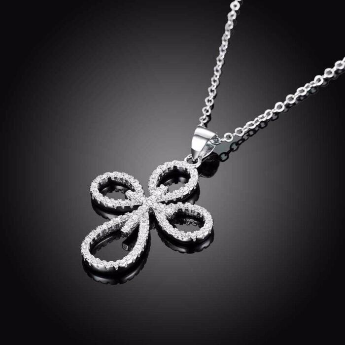 Sterling Silver Necklace with Cross Pattern CZ Pendant