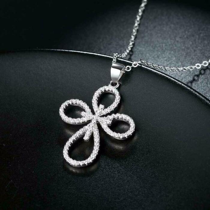 Sterling Silver Necklace with Cross Pattern CZ Pendant