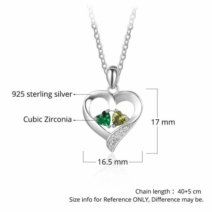 Personalized 925 Sterling Silver 2 Birthstone Necklace Pendants Engraved Heart BirthStones Necklace Mom Gift