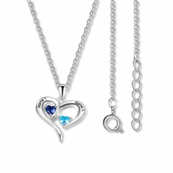 Personalized 925 Sterling Silver 2 Birthstone Necklace Pendants Engraved Heart BirthStones Jewelry Mom Gift