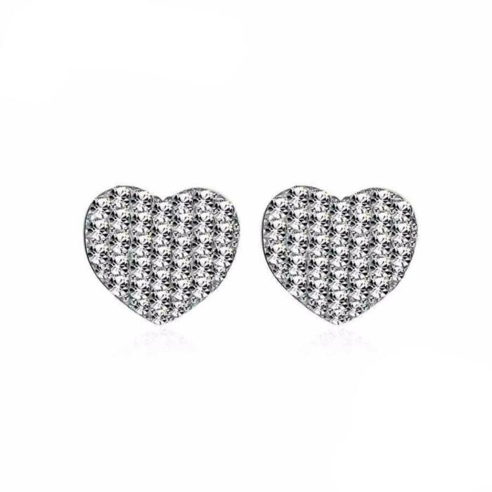 Sterling Silver Stud Earrings for Women- Love Design Zirconia Earrings for Women- Wedding Jewelry for Women- Heart Shaped Earrings for Women