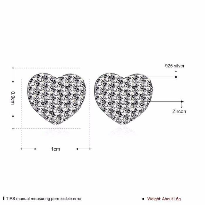 Sterling Silver Stud Earrings - Love Design Zirconia Earrings - Heart Shaped Earrings